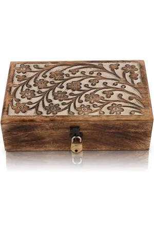 Merkloos Handgemaakte Decoratieve Houten Sieraden Doos Met Lock & Key - Verjaardagscadeau - Sieraden Organizer - Keepsake Box - Schat Borst - Trinket Houder - Horloge Doos - Opbergslot Doos - 20.32 x 5.7 inch - Housewarming Geschenken