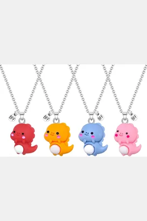 Bixorp Friends BFF Ketting voor 4 met Schattige Dino - Rood, Blauw, Oranje & Roze - Dinosaurus met ei - 45cm + 5cm verstelbaar