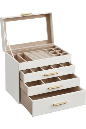 Merkloos Sieradendoos Organizer - Opbergdoos - Snuisterijhouder - MDF PU Fluweelglas - Compact ontwerp - Elegante uitstraling - Veilige sluiting - 15,3 cm x 25,1 cm x 21,5 cm