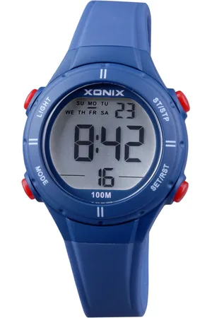 XONIX BAI-A05 - Horloge - Digitaal - Kinderen - Unisex - Siliconen band - ABS - Cijfers - Achtergrondverlichting - Alarm - Start-Stop - Tweede tijdzone - Datumaanduiding - Waterdicht - 10 ATM - Blauw