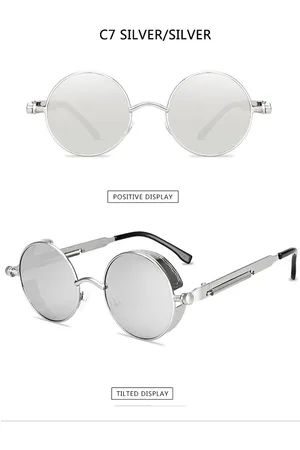 Fler ® | Retro Steampunk Zonnebril - Sunglasses - Zonnebril met UV400 en polarisatie filter - Zilver montuur, Zilver glazen