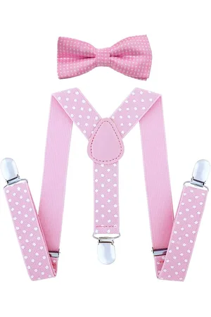 Fako Fashion Kinder Bretels Met Vlinderstrik - Kinderbretels - Vlinderdas - Strik - Stippen - 65cm - 65cm - Roze