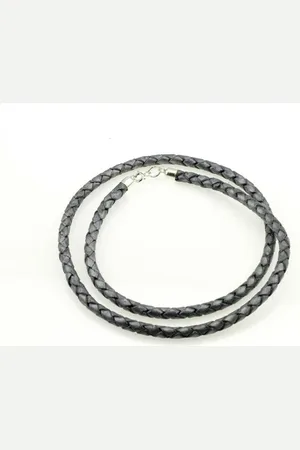 AuBor ®. Gevlochten leren ketting met zilveren sluiting. . 4mm × 45cm