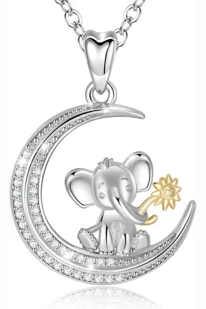 Bixorp Exclusive 925 Sterling Zilveren Ketting met Olifant & Bloem Hanger Dames - 50 CM