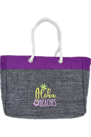 Merkloos Geborduurde Schoudertas - Embroidered Tote Bag - Beach bag - Strandtas - Aloha Beaches - 44 x 33 x 16 cm - 23 liters