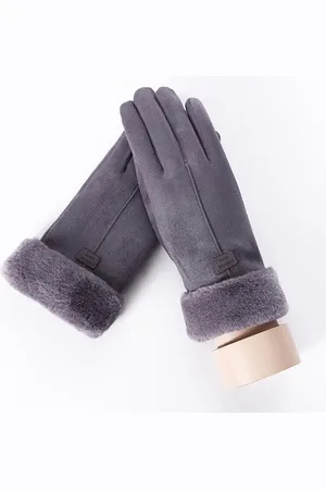 Merkloos Suede Warme Handschoenen met Nep Bont |