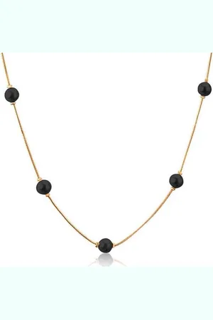 Cilla Jewels Dames ketting Edelstaal verguldkleurig Zwarte Kralen