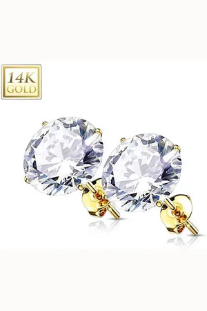 LMPiercings NL Oorbellen witte steen stud 14kt goud 4 mm