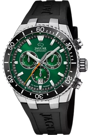 Jaguar J1021/2 Heren Horloge - Chronograaf - Saffierglas - Roestvrijstaal/Leer - Zilverkleurig - Ø 45 mm - Quartz - Gesp - 10 ATM (zwemmen)
