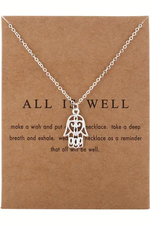 Bixorp Luck Zilveren Dames Ketting met Hamsa Hand - "All is Well" - 45/50cm - Cadeau voor Vrouw - Zilverkleurig