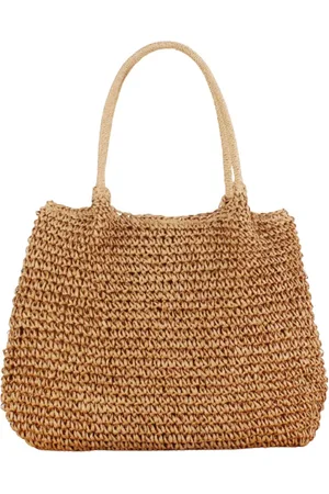 Merkloos Schoudertas Camille - gewoven - damestas - handtas - beach look - strandtas - 3 binnenvakken - magnetische sluiting