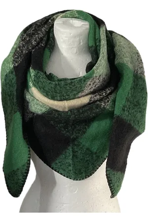Merkloos Warme Driehoekige Sjaal - Geruit - Groen/Zwart - 195 x 90 cm (01695#)