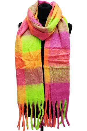 Merkloos Lange Warme Sjaal - Geblokt - Oranje/Roze - 240 x 44 cm (24114#)