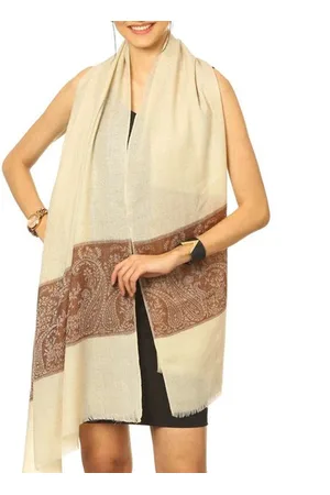 N3 Collecties Fijne Luxe Wol Gestreepte Design Geweven Sjaal/Stola: Koffie