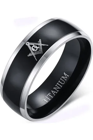 LGT JWLS Titanium herenring Masonic Black Zilverkleurig-19mm