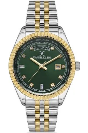 Daniel Klein DK.1.13220-5 - Horloge - Analoog - Dames - Vrouwen - stalen band - Metaal - Rond - Streepjes - Datumaanduiding - Zilverkleurig - Goudkleurig - Groen
