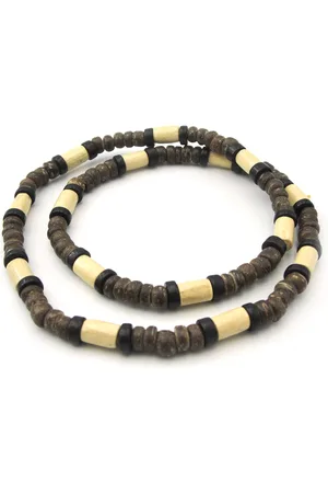 No Evil Kralenketting surflook voor heren kokos en hout wit en zwart