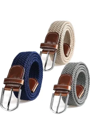 Merkloos Gevlochten elastische riem, geweven stretch riem heren en dames-100 - 130 cm-Crème/wit