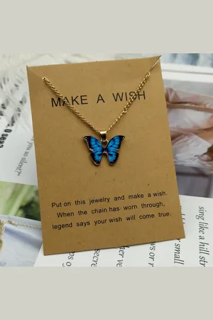 Bixorp Love Vlinder Ketting Blauw aan Goudkleurig Koord - Geluksketting - Cadeau voor Dames & Meisjes