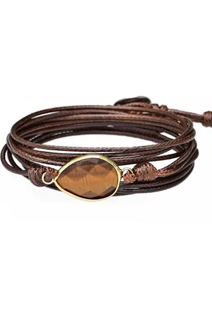 Marama Wikkelarmband Tijgeroog Donkerbruin Waxcord - vegan - verstelbaar - edelsteen - one size fits all