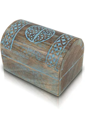 Merkloos Handgemaakte Decoratieve Houten Sieraden Doos Met Keltische Carving - Grote Verjaardagscadeau Ideeën - Sieraden Organizer Keepsake Box - Schat Borst Snuisterijhouder - Horloge Doos Opbergdoos - 22 x 15 cm - Anniversary Gifts.