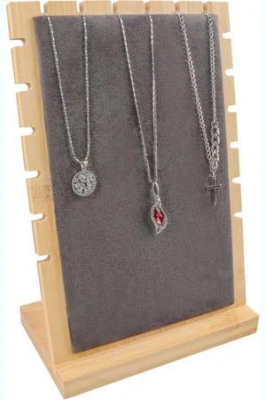 Merkloos Verticale Ketting Houder Display Stand Bamboe Lange Ketting Sieraden Organizer Leer Gewatteerd Armband Display Board voor Hanger Ketting - Breed Grijs