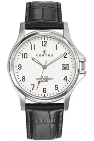 Certus Duidelijk heren horloge-Datumaanduiding-Zwart lederen band.