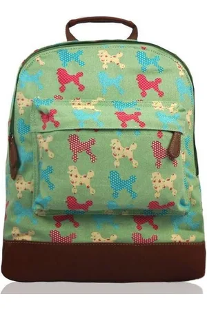 Amelie Gekleurde POEDELS Canvas Rugtas Rugzak Poedel Vintage Look Mint