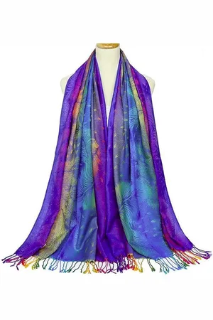 N3 Collecties Damessjaal Katoenen Sjaal Warme Sjaals Dames Kleurijk Donker Blauw