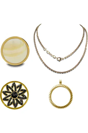 Silventi 8SL-SET0128 Stalen Set Munthanger Munten en Ketting - Dames - 4-delig - 33 mm Doorsnee - Ankerschakel - 90 + 3 cm