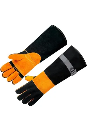 Merkloos Lederen barbecuehandschoenen, hittebestendige grillhandschoenen, hittebestendige ovenwanten, barbecueveiligheidshandschoenen met onderarmbeschermer, extreme hitte barbecuehandschoenen voor grill