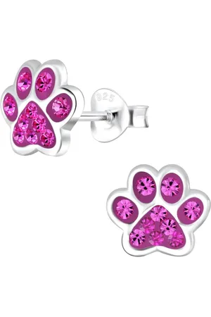 Zilverana Zilveren hondenpoot kinderoorbellen 20 kristal | Kat hond Dieren poot Oorknopjes Meisje Zilver hondepoot | | Sterling 925 Silver