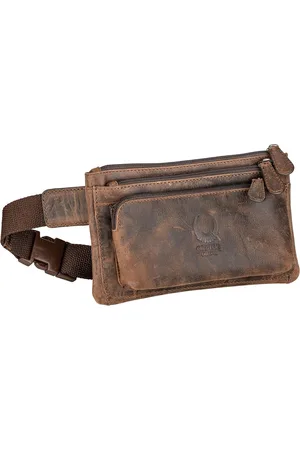 Merkloos Handgemaakte moderne heuptas van premium echt leer - Vintage crossbody tas - Breed schouderriem - 3 vakken met ritssluiting - Bruin Medium