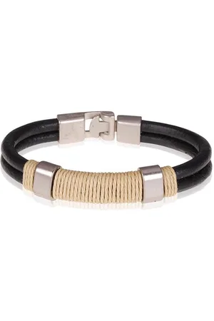 LGT JWLS LGT Jewels Zwarte leren armband Geel Touw - 20.5cm