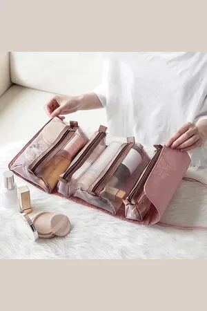 Merkloos Luxe Make-up Reistas + Blender Spons - 4-in-1 Organizer - Toilettas - Etuis - Hangende Make-up Tas - Etui - Opbergtas voor Toiletartikelen - Ophangbaar en Multifunctioneel - Cosmetica Opbergen - Reisaccessoires Beauty Essentials - Opbergtas