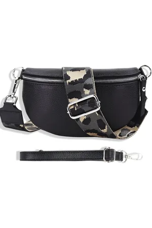 Merkloos Hoogwaardige Blade Heuptas Echt Leer Dames - Stijlvolle Heuptas 2 Patronen - Afneembare Verstelbare Riem - Crossbody Bag Dames - Borstzak Vrouwen Zwart