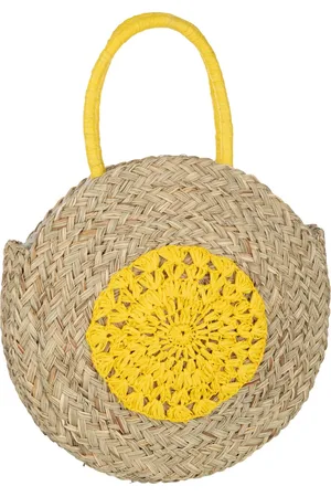 J-line Strandtas Rond Bloem Zeegras Nat/geel - 40x7x40cm