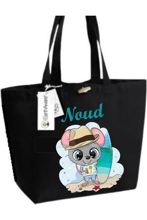 Merkloos Gepersonaliseerde strandtas - jongen - cadeau - eigen naam - muisje - strand - opbergen - schoudertas - shoppen - shoppingbag
