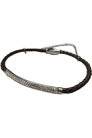 Silventi 980101959 Lederen armband met metalen - zirkonia - Zwart - gevlochten
