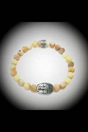 Behave Natuursteen Armband met 925 Sterling Zilver Buddha / Boedha Bedel van 13 gram Zilver , Handgemaakte Edelsteen Kralenarmband met 8mm (Matte Zonnesteen) kralen .