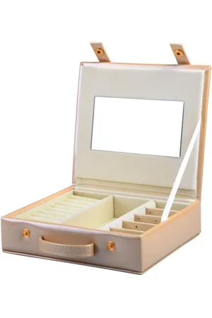Merkloos Jewelry Box Organizer Travel Storage Bag for Rings Earrings Necklace - Light Gold Faux Leather