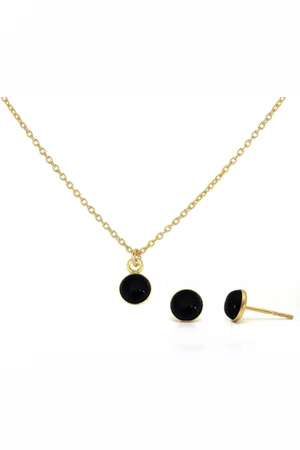 ARLIZI 2141 Sieraden set zwart onyx cabochon hanger - verguld