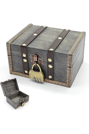 Merkloos Houten Treasure Chest met Slot - 15x12x7,5cm - Money Box - Jewelry Box - Pirate Chest - Opslag en Decoratie piratenkist