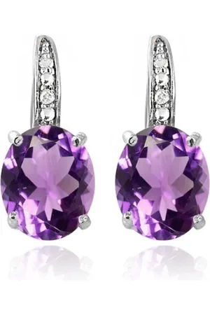 Cilla Jewels 925 Zilveren Oorbellen met Grote Paarse Amethyst Steen