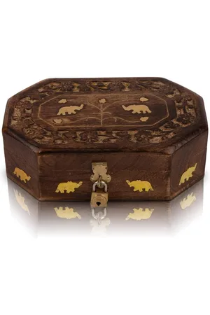 Merkloos Handgemaakte Decoratieve Houten Sieraden Doos - Gratis Lock & Key - Sieraden Organizer - Keepsake Box - Schatkist - Trinket Houder - Horloge Box - Grote Verjaardagsideeën - 8 x 5