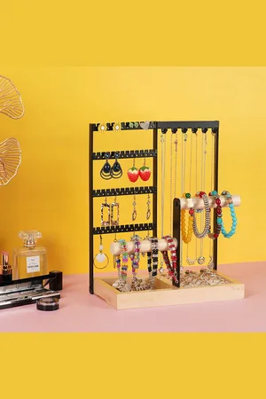 Merkloos Hoogwaardig Sieradennrek met 48 Oorgaatjes, 6 Haakjes voor Ketting, 2 Armbandstandaards en een Handig Ringenvak - Stijlvolle Opbergruimte voor Elke Sieradencollectie