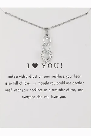 Bixorp Luck Zilveren Dames Ketting met Hartjes en Kristalletjes - "I Heart You" - 45/50cm - Cadeau voor Vrouw - Zilverkleurig