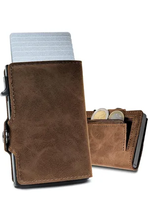 Merkloos Slim Wallet met muntzakje - RFID bescherming - pop-up portemonnee - mini portemonnee - lichtgewicht portemonnee - bruin