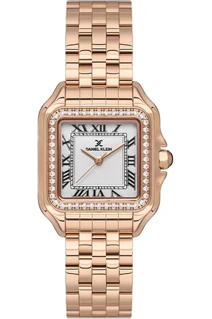 Daniel Klein DK.1.13619-5 - Horloge - Analoog - Dames - Vrouwen - Vierkant - stalen band - Metaal - Romeinse Cijfers - Briljanten - Rosékleurig - Wit