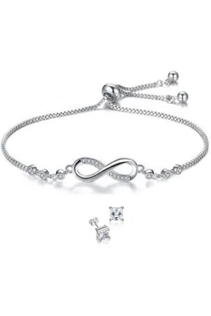 ASTRADAVI S925 Sterling Zilveren Sieraden Set - Sieraden Geschenkset - Zilveren Armband en Zirkonia Stud Oorbellen - Prachtig Infinity design met Zirkonia